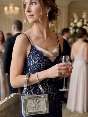 Mary Frances vintage tapestry  mini bag with beaded/embroidered through the bag